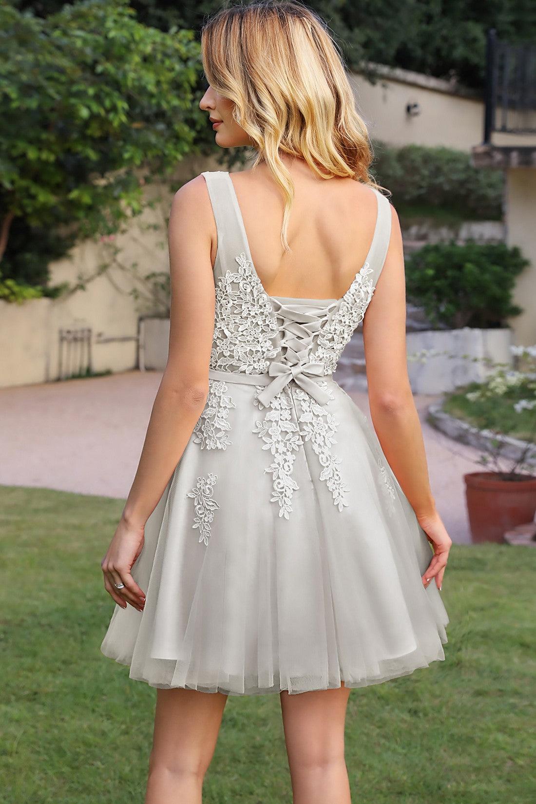 Pink Tulle Graduation Dress A Line Sleeveless Short Prom Dress with Appliques