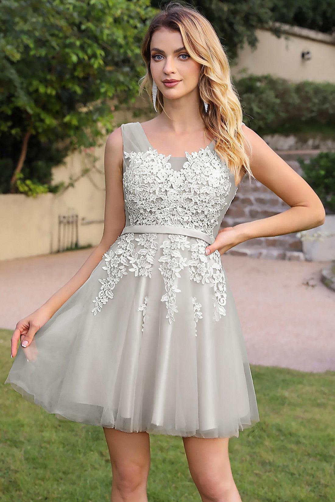 Pink Tulle Graduation Dress A Line Sleeveless Short Prom Dress with Appliques