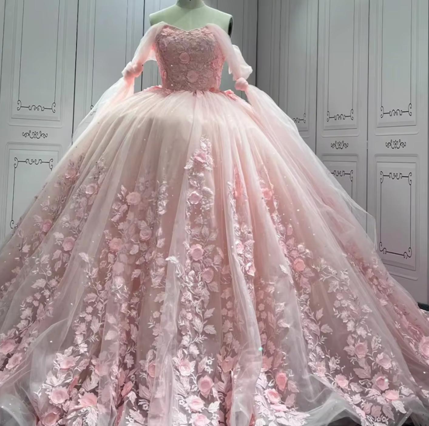 Pink Tulle Off The Shoulder Quinceanera Dress Ball Gown Sweet 16 Dress