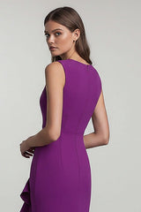 Dreamyannie Plum Sheath Round Neck Long Formal Dress