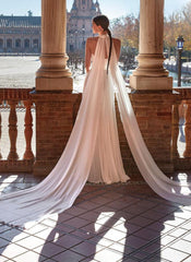 Plunge A-Line Chiffon Pleated Beach Wedding Dresses
