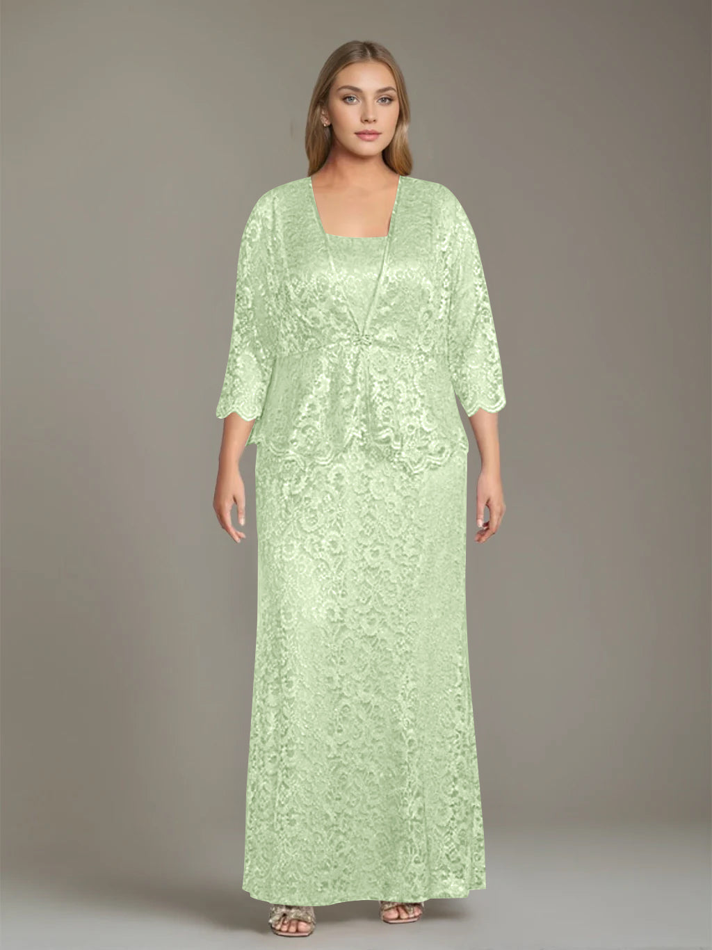 Plus Size 2-Piece Mother of the Bride Dress Set with Square Neck and Floor-Length Sheath