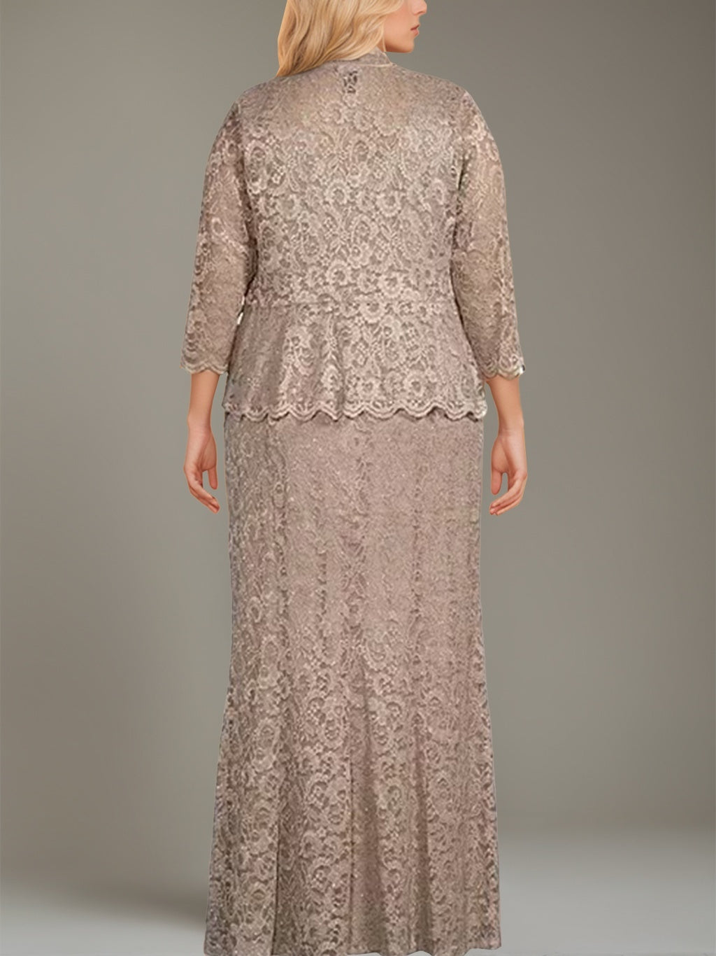 Plus Size 2-Piece Mother of the Bride Dress Set with Square Neck and Floor-Length Sheath