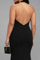 Plus Size Black Mermaid Halter Long Prom Dress With Slit