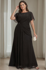 Plus Size Floor-Length A-Line Mother of the Bride Dress with Ruffles Round Neck and Short Sleeves