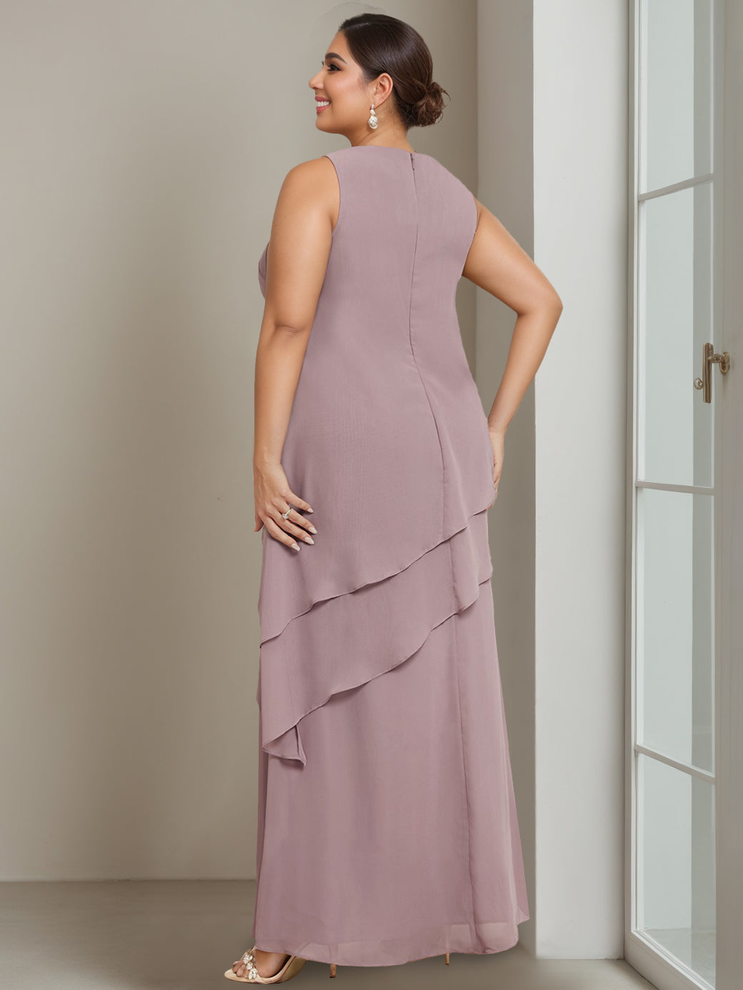 Plus Size Floor-Length Sleeveless A-Line Mother of the Bride Dress with Beading