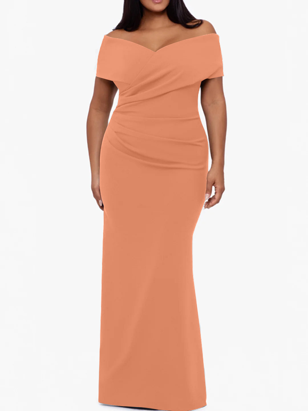 Plus Size Off-the-Shoulder Mermaid Trumpet Sleeveless Mother Of The Bride Floor-Length Dress
