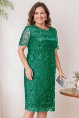 Plus Size Tea-Length Mother of the Bride Dress with Scoop Neck and Appliques