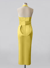 Plus Size Tea-Length Mother of the Bride Halter Dress with Bowknot