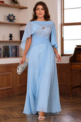 Plus Size V-Neck A-Line Princess Floor-Length Mother of the Bride Dress with Appliques Ruffles & Wrap in 2 Pics