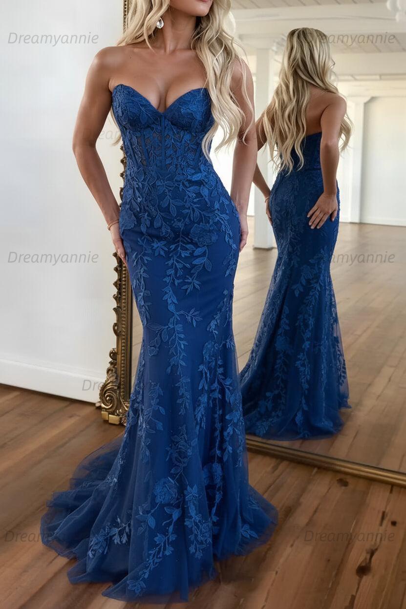 Mermaid Prom Dress Purple Sweetheart Evening Dress With Appliques