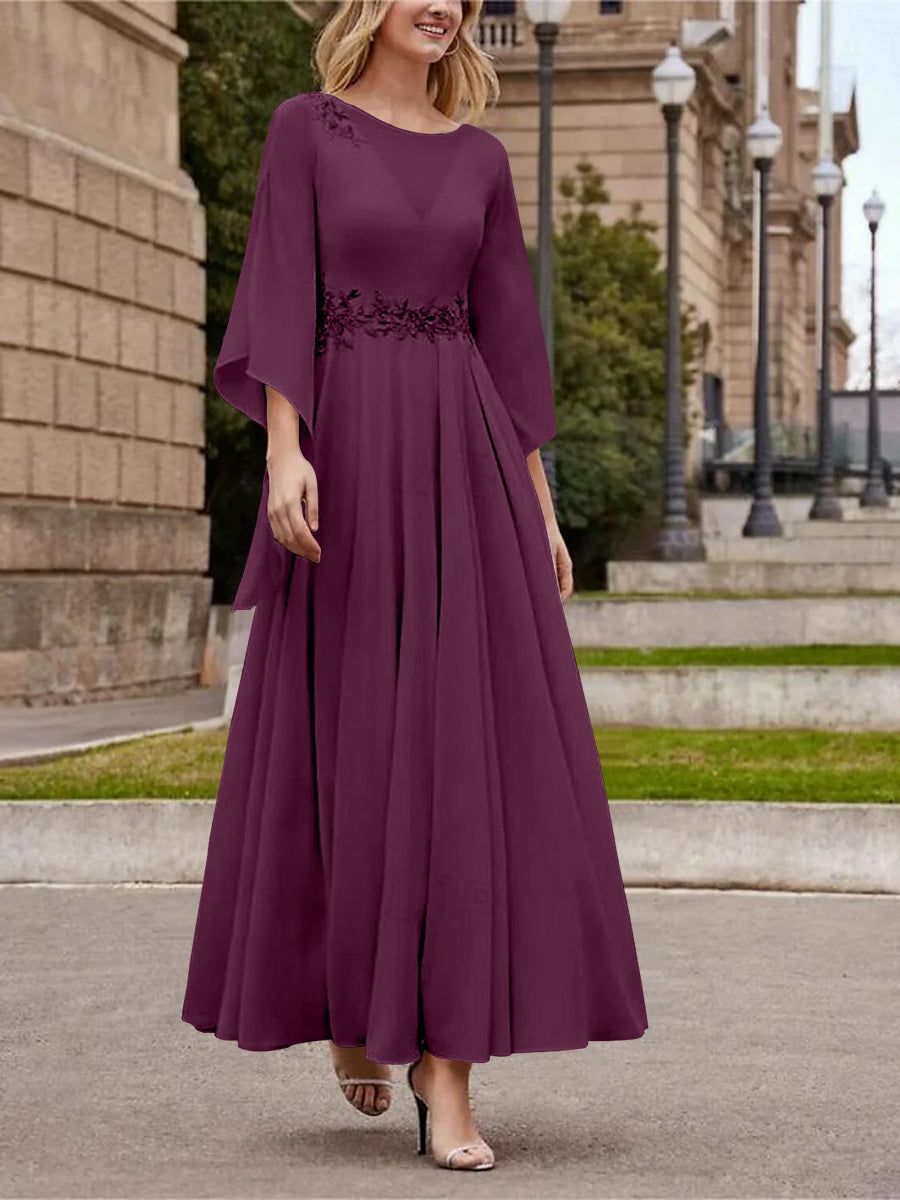 Princess A-Line Jewel Neck 3/4 Sleeve Sequined Ankle-Length Mother of the Bride Gown
