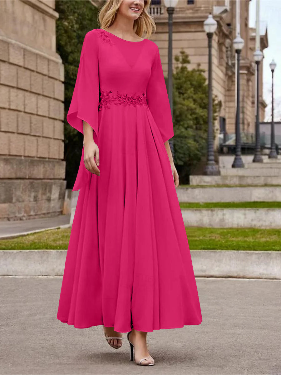 Princess A-Line Jewel Neck 3/4 Sleeve Sequined Ankle-Length Mother of the Bride Gown