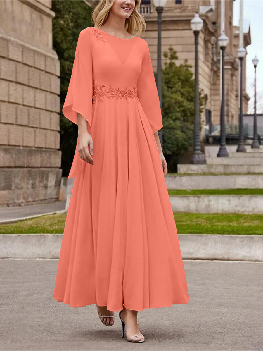 Princess A-Line Jewel Neck 3/4 Sleeve Sequined Ankle-Length Mother of the Bride Gown