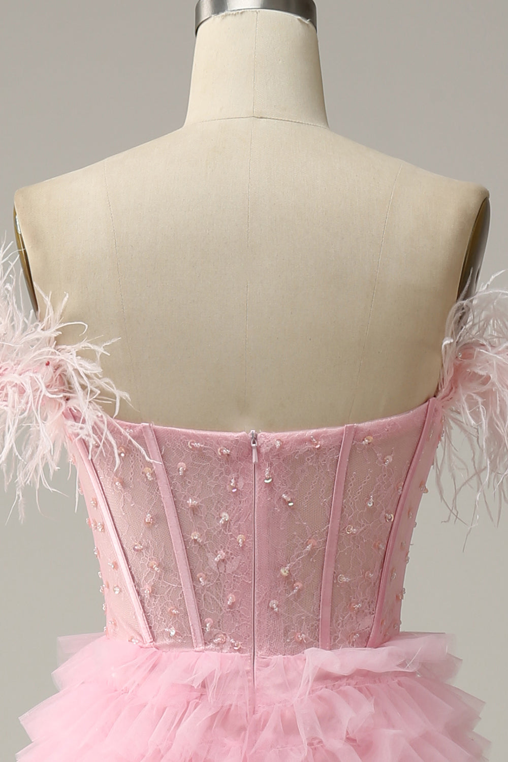 Princess A Line Off the Shoulder Pink Prom Dress Long Evening Dress with Feather