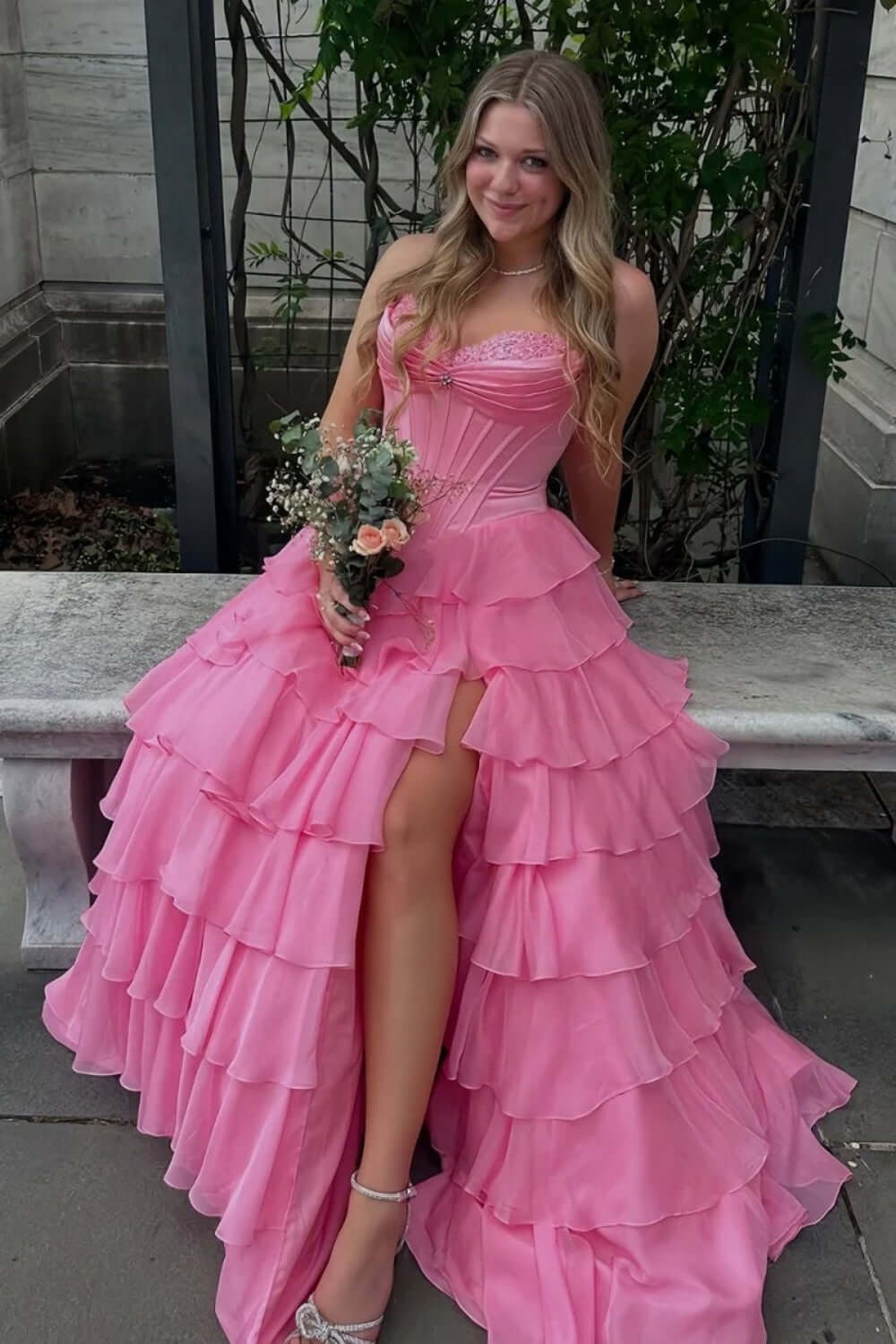 Dreamyannie Red Prom Dress Ruffled Sweetheart A Line Chiffon Formal Dress With Lace