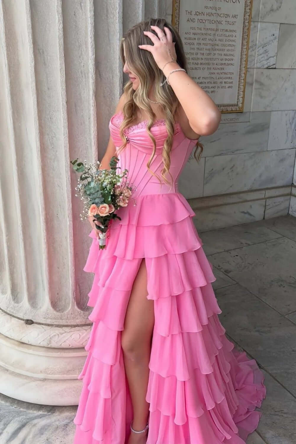 Dreamyannie Red Prom Dress Ruffled Sweetheart A Line Chiffon Formal Dress With Lace