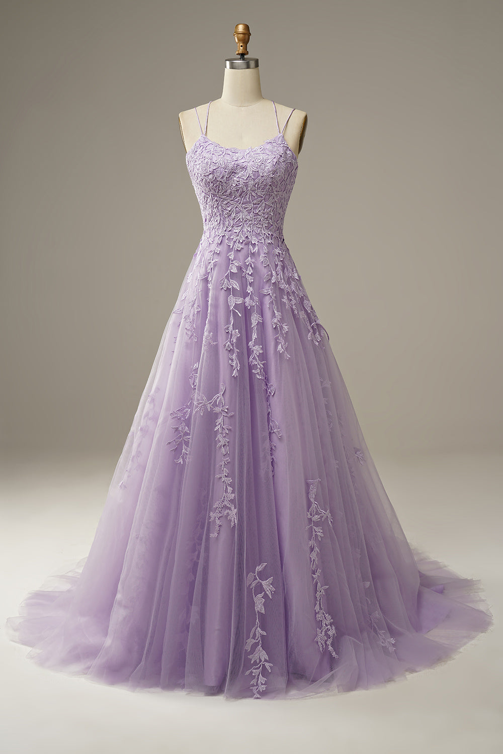 Princess Prom Dress Champagne Spaghetti Straps Evening Dress