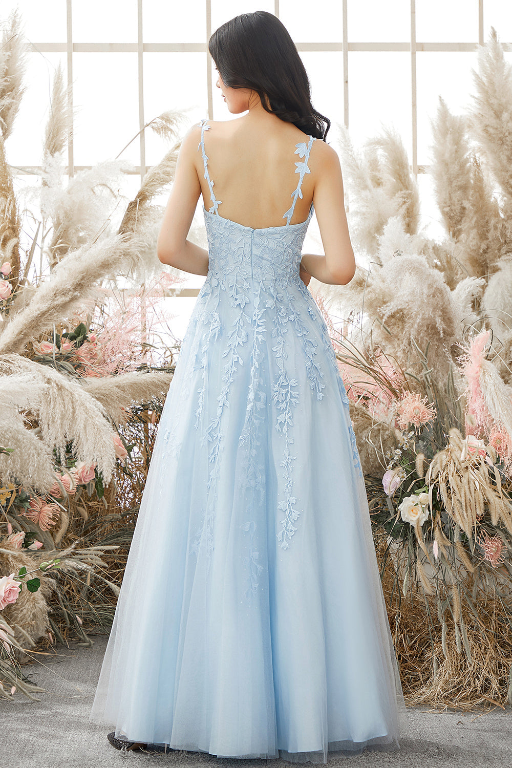 Princess Prom Dress Champagne Spaghetti Straps Evening Dress
