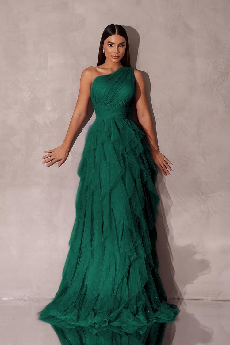 Purple A Line Prom Dress Sleeveless One Shoulder Evening Dress