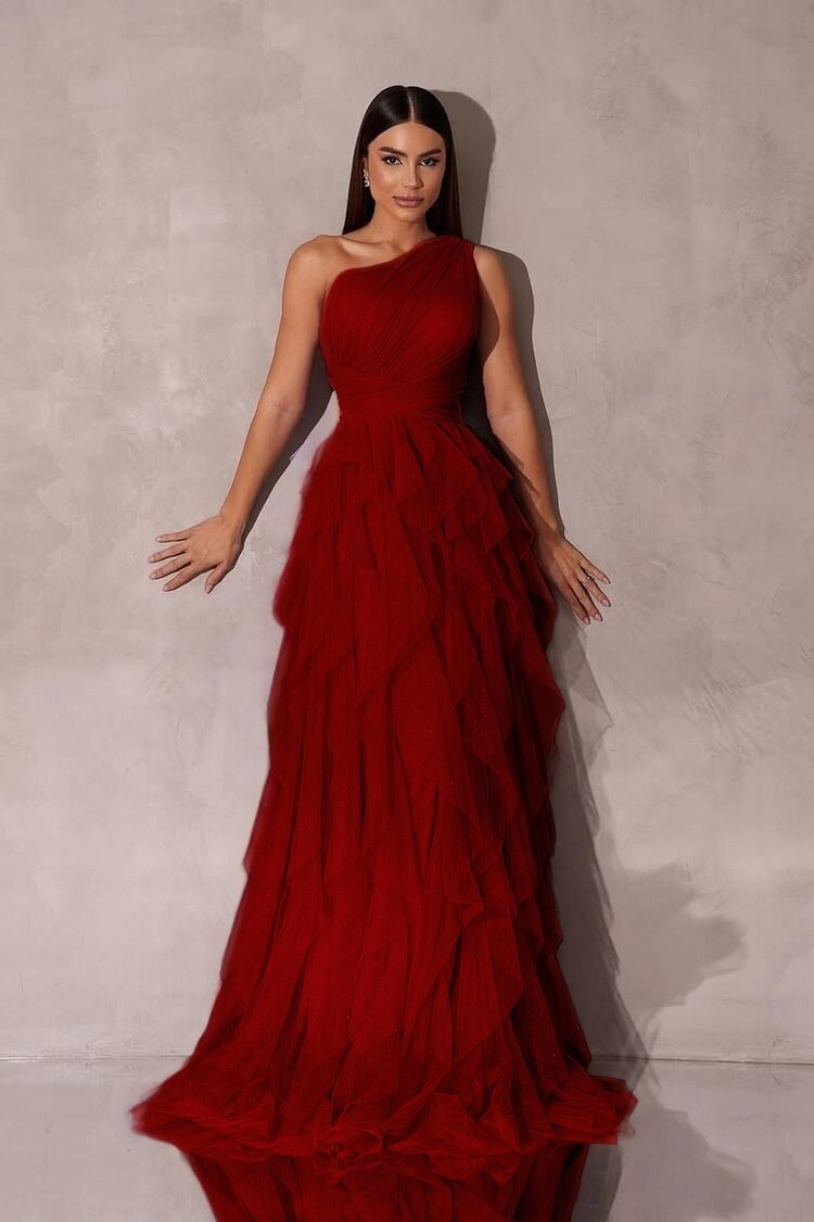 Purple A Line Prom Dress Sleeveless One Shoulder Evening Dress