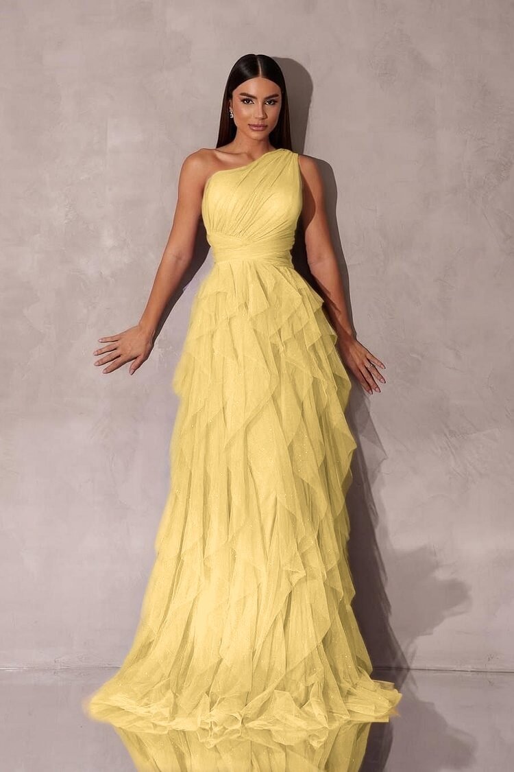 Purple A Line Prom Dress Sleeveless One Shoulder Evening Dress
