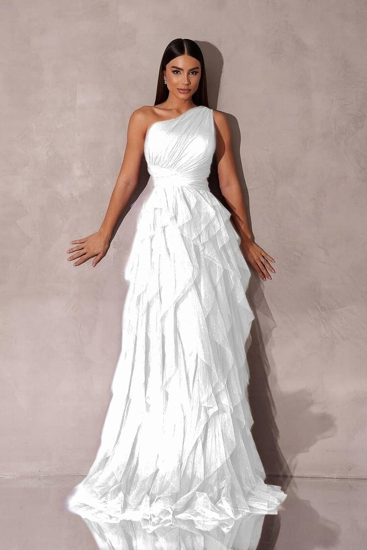 Purple A Line Prom Dress Sleeveless One Shoulder Evening Dress