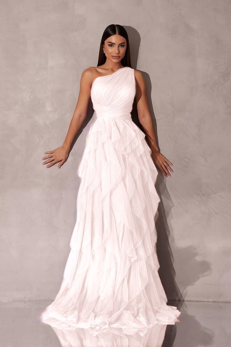 Purple A Line Prom Dress Sleeveless One Shoulder Evening Dress