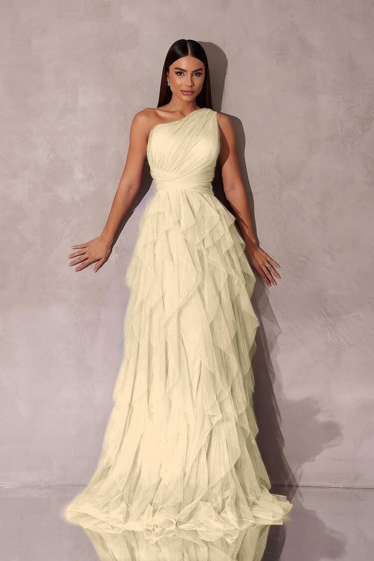 Purple A Line Prom Dress Sleeveless One Shoulder Evening Dress