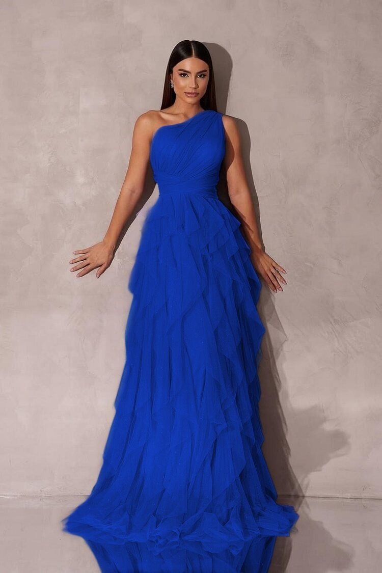 Purple A Line Prom Dress Sleeveless One Shoulder Evening Dress