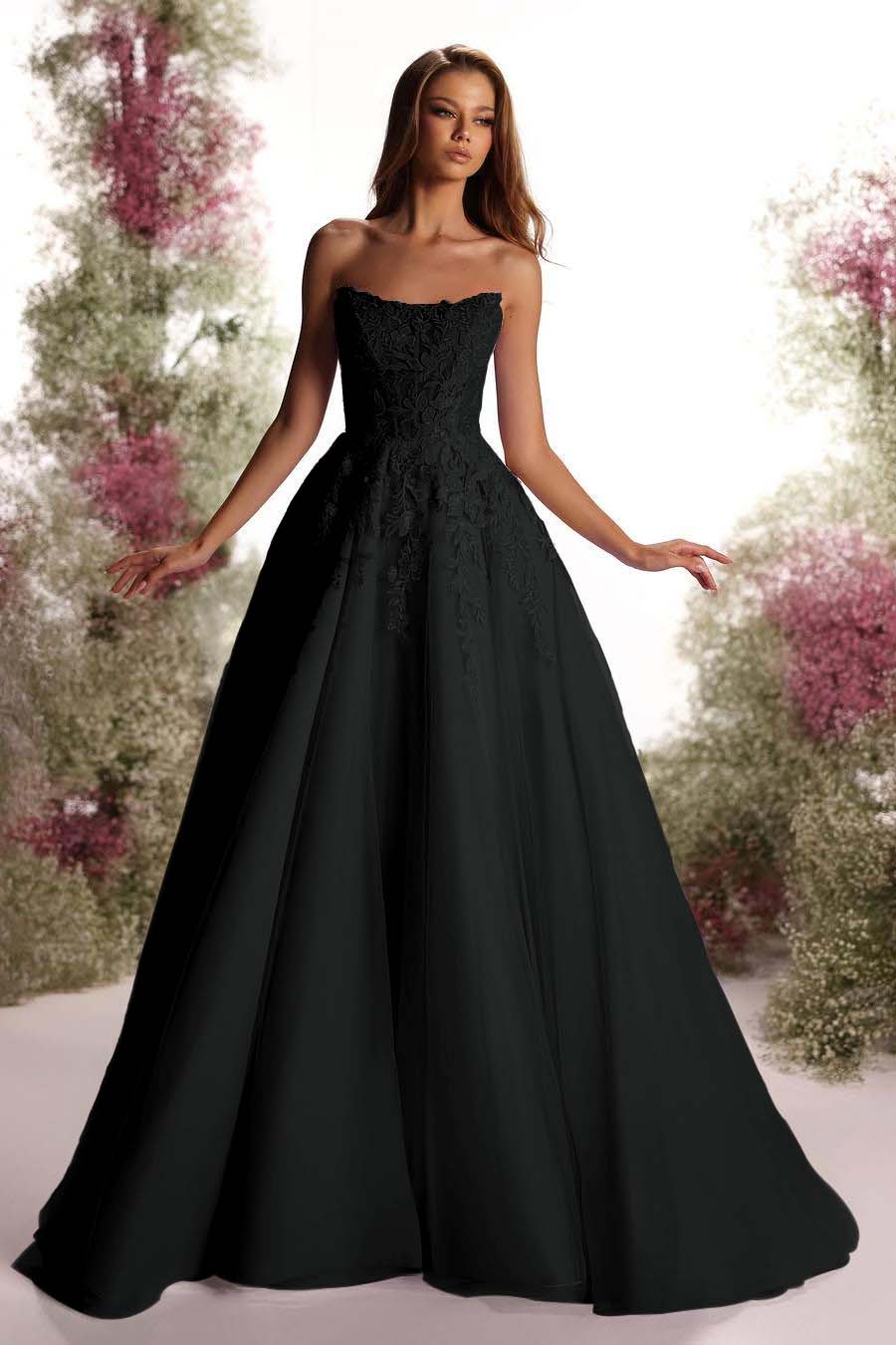 Purple A Line Prom Dress Sleeveless Strapless Evening Dress With Lace Appliques