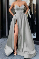 Purple A Line Prom Dress Sweetheart Sleeveless Satin Evening Dress