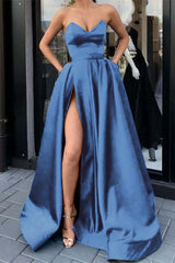 Purple A Line Prom Dress Sweetheart Sleeveless Satin Evening Dress