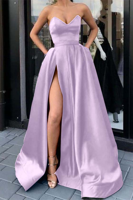 Purple A Line Prom Dress Sweetheart Sleeveless Satin Evening Dress