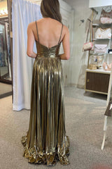 Purple Backless Prom Dress Long A Line Evening Dress With Slit