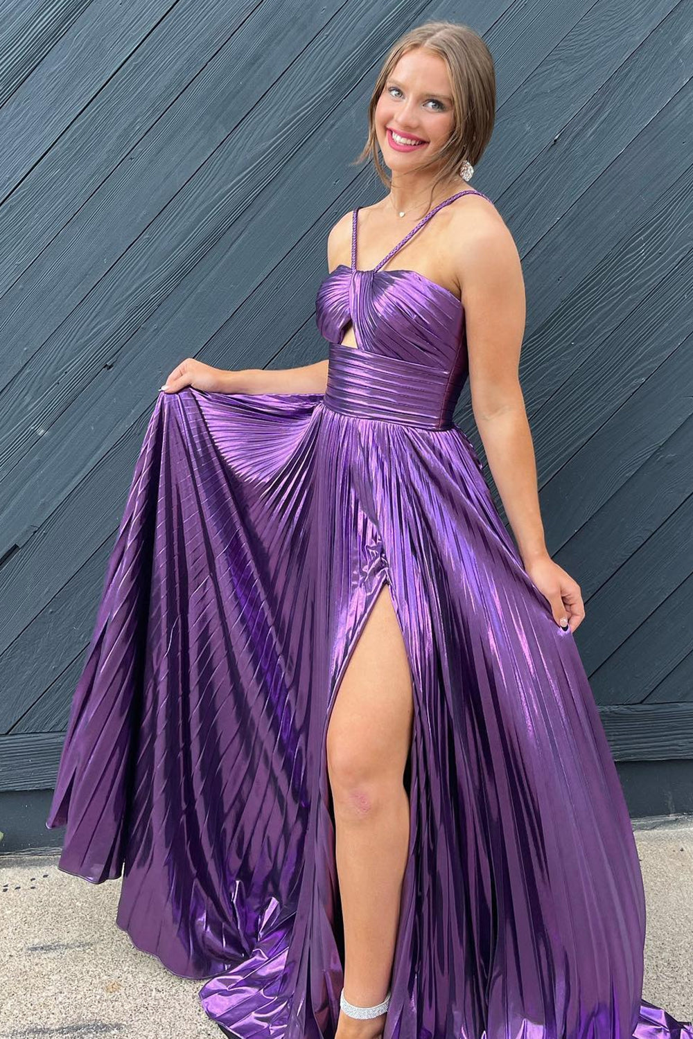 Purple Backless Prom Dress Long A Line Evening Dress With Slit