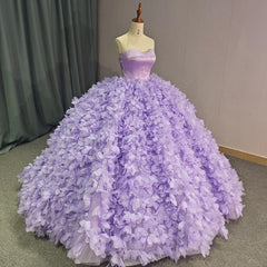 Purple Ball Gown Sweet 16 Dress Lace Up Strapless Quinceanera Dress