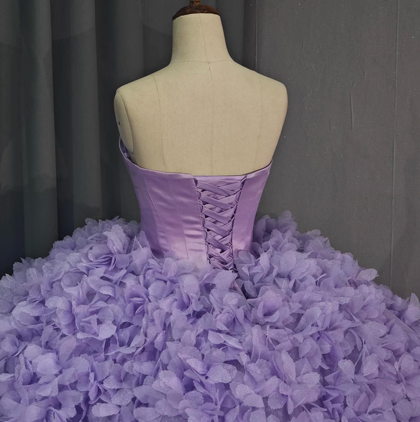 Purple Ball Gown Sweet 16 Dress Lace Up Strapless Quinceanera Dress