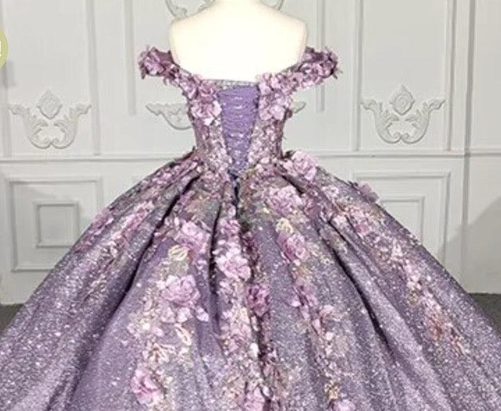 Purple Floral A Line Quinceanera Dress Sequined Party Ball Gown Sweet 16 Dress