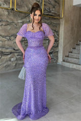Purple Mermaid Prom Dress Off the Shoulder Sequined Evening Dress