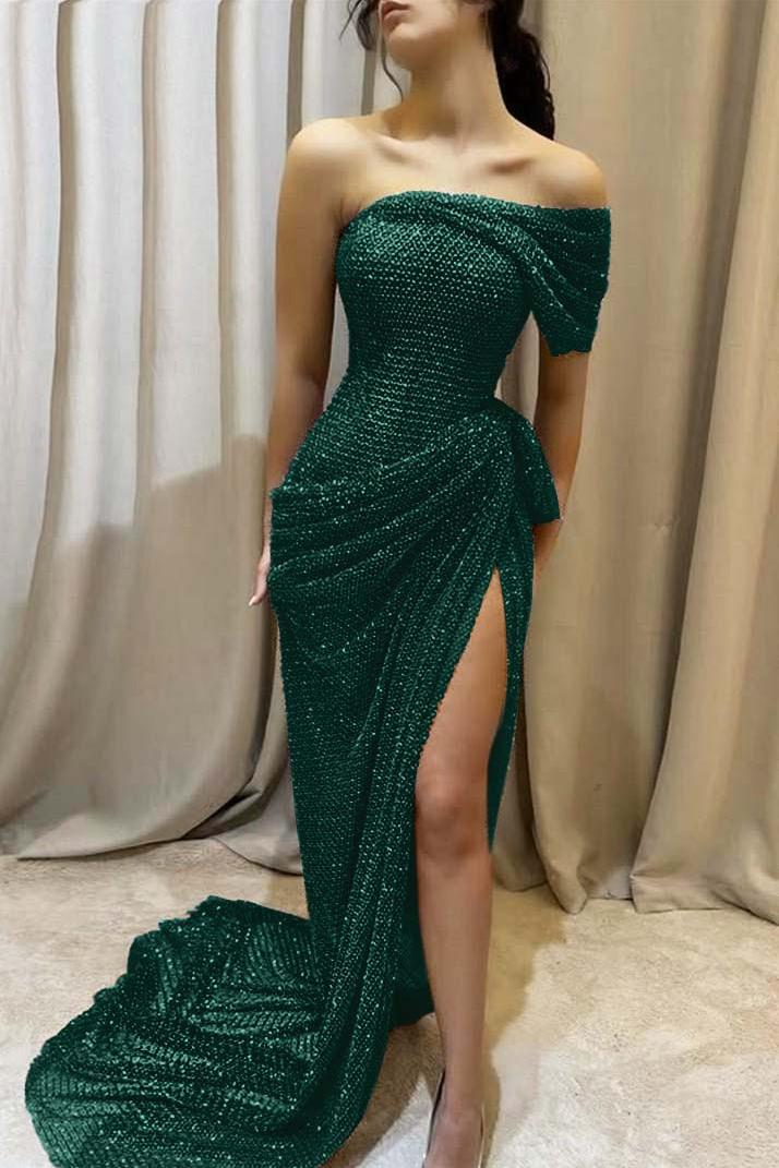 Purple Mermaid Prom Dress One Shoulder Beaded Evening Dress