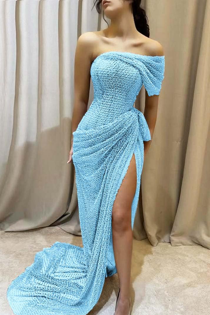 Purple Mermaid Prom Dress One Shoulder Beaded Evening Dress