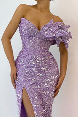 Purple Mermaid Prom Dress One Shoulder Sequined Evening Dress