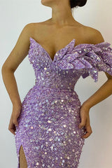 Purple Mermaid Prom Dress One Shoulder Sequined Evening Dress