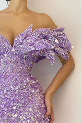 Purple Mermaid Prom Dress One Shoulder Sequined Evening Dress