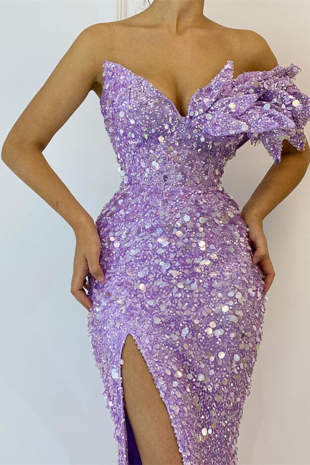 Purple Mermaid Prom Dress One Shoulder Sequined Evening Dress