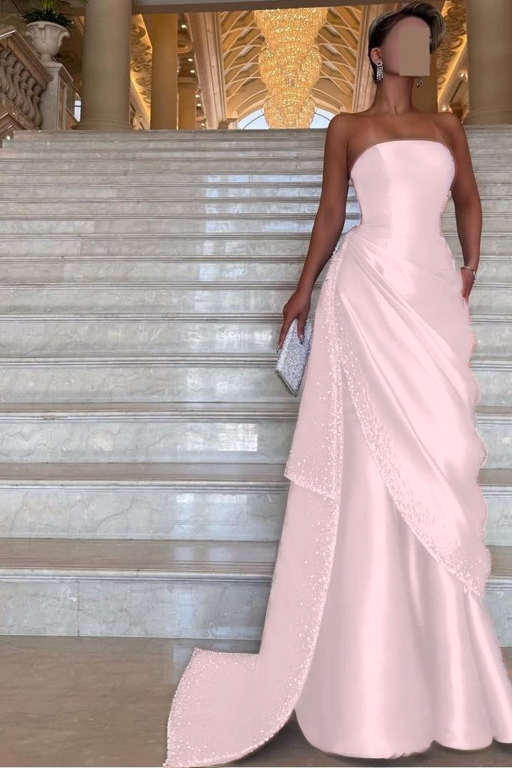 Purple Mermaid Prom Dress Sleeveless Strapless Beaded Evening Dress