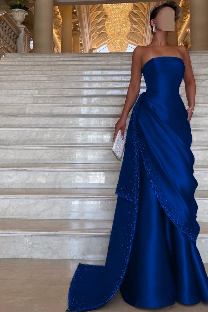 Purple Mermaid Prom Dress Sleeveless Strapless Beaded Evening Dress