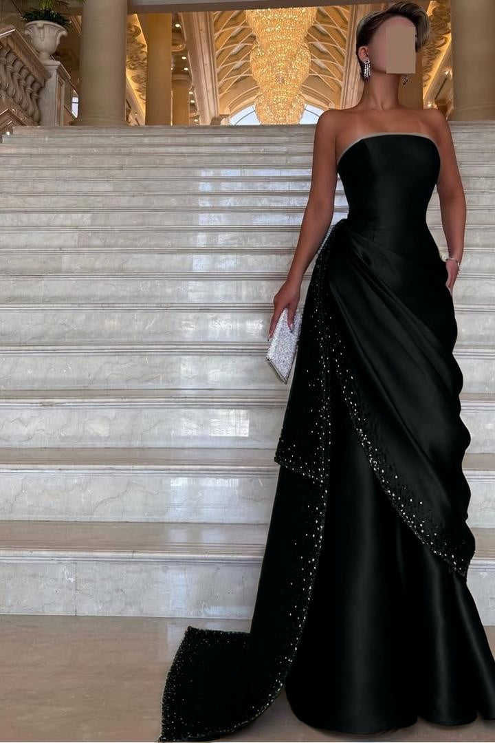 Purple Mermaid Prom Dress Sleeveless Strapless Beaded Evening Dress