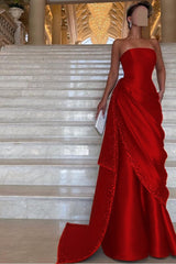 Purple Mermaid Prom Dress Sleeveless Strapless Beaded Evening Dress